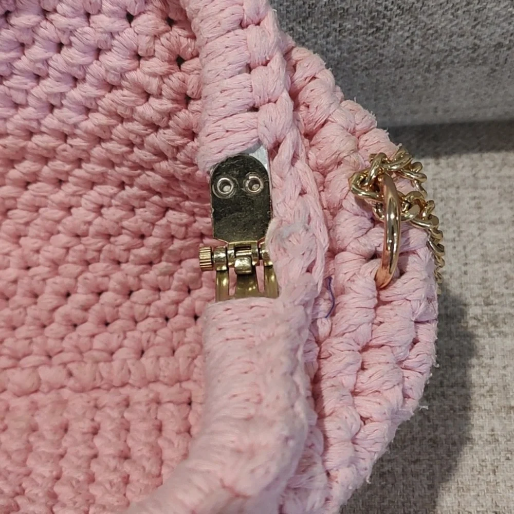 Martin Levin Handmade Crochet Woven Pink Bag w/Gold Hardware